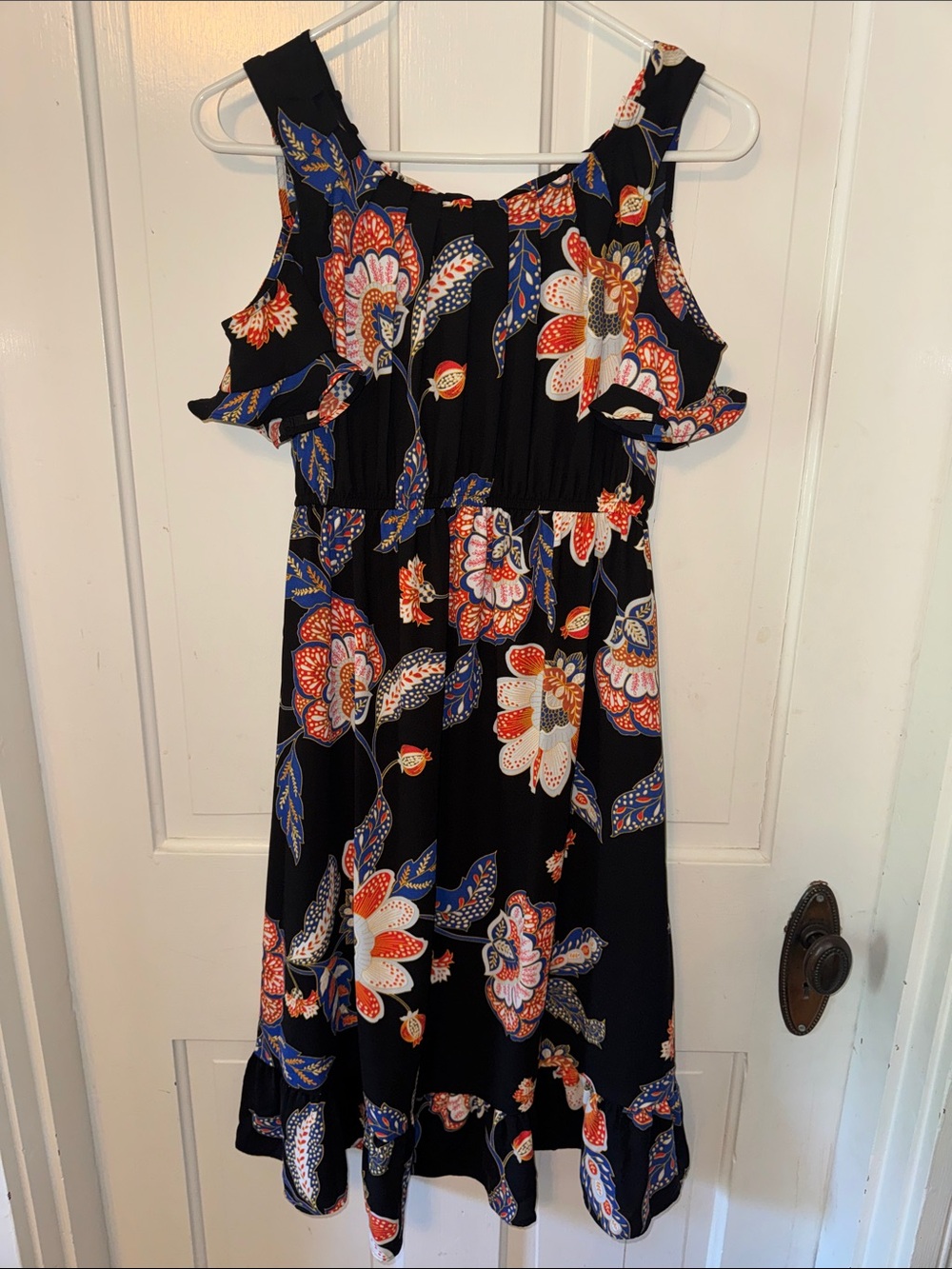 Maternity Floral Cold-Shoulder Midi Dress